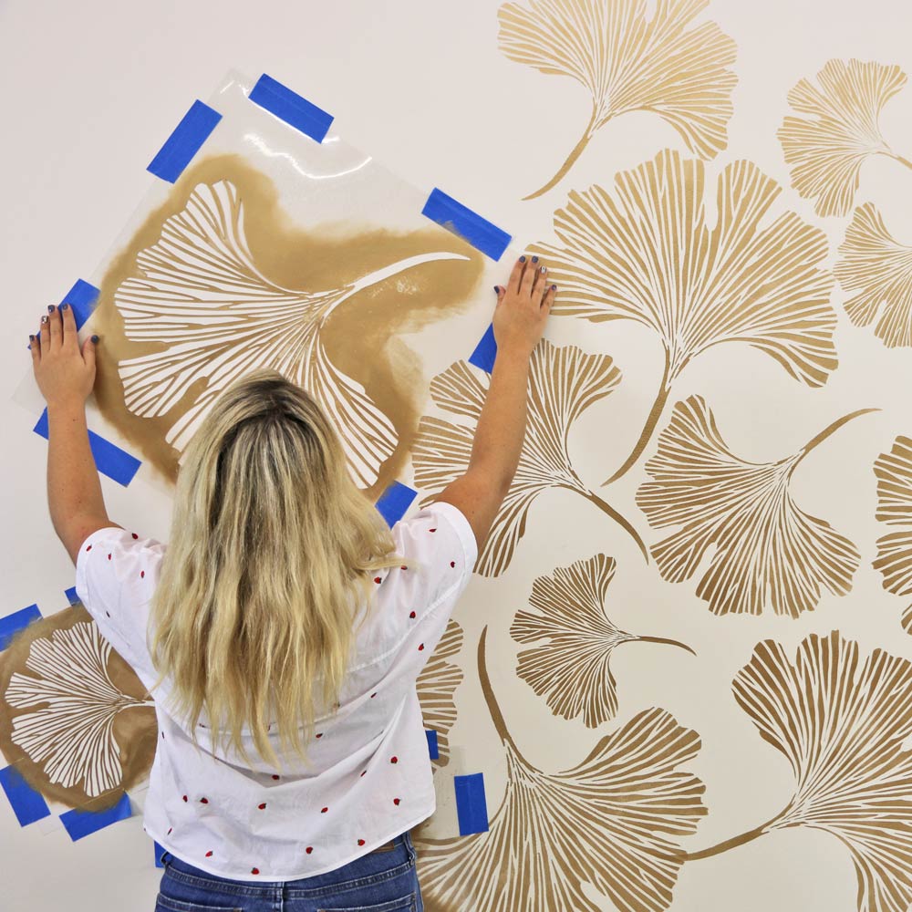 Chinese Ginkgo Stencil for Walls