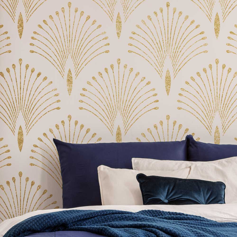 golden plumes metallic paint wall stencil bedroom wall stencil deco design