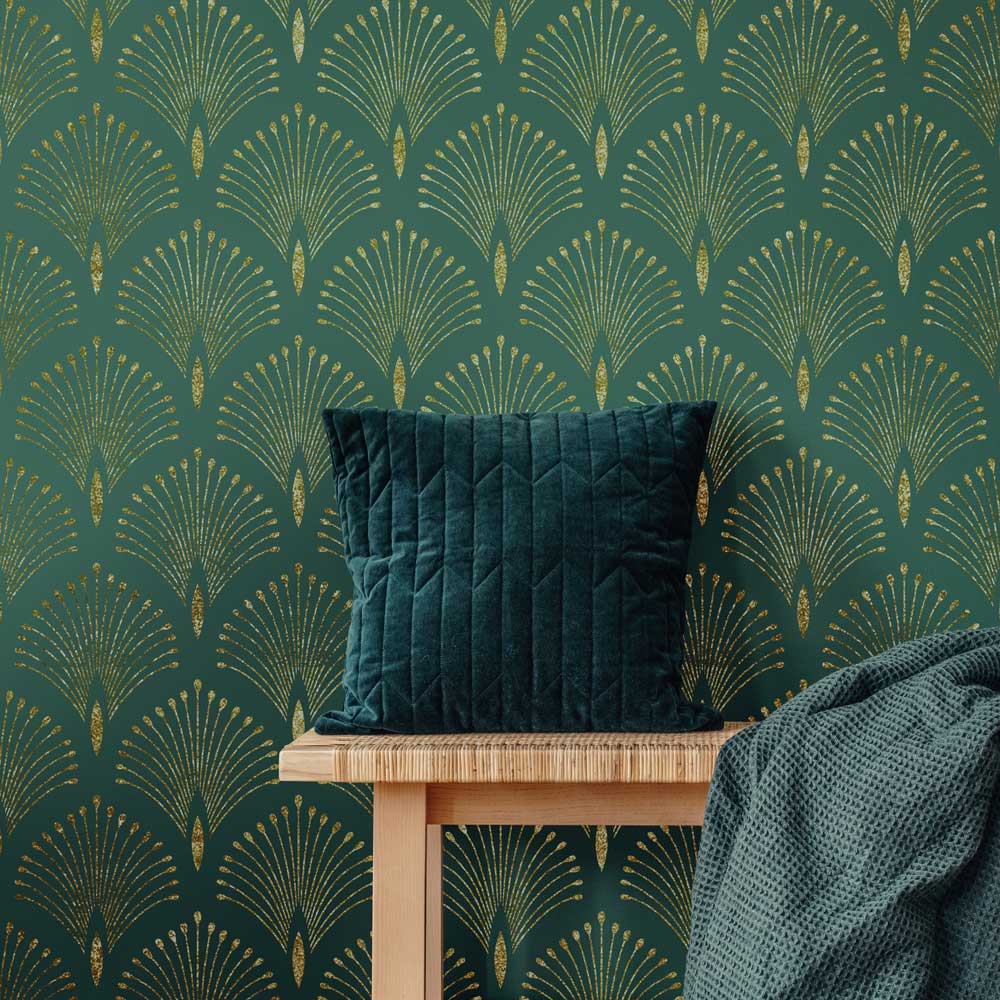 gold stencil design green wall golden plumes wall stencil