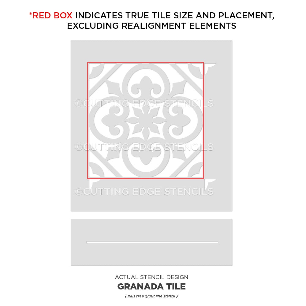 red box actual granada tile stencil painting 