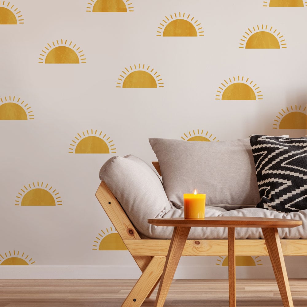 stenciled kids bedroom wall sun stencils