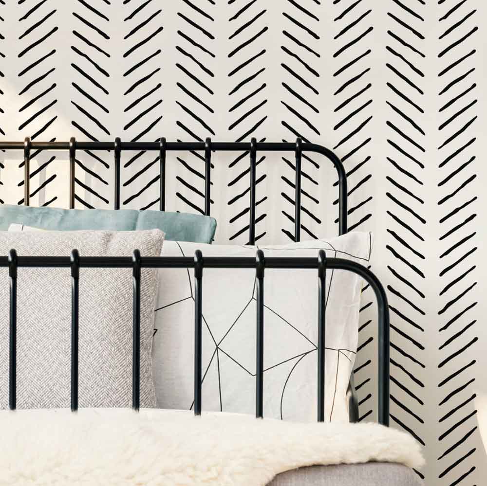 hand drawn chevron wall stencil painting herringbone wall stencil pattern