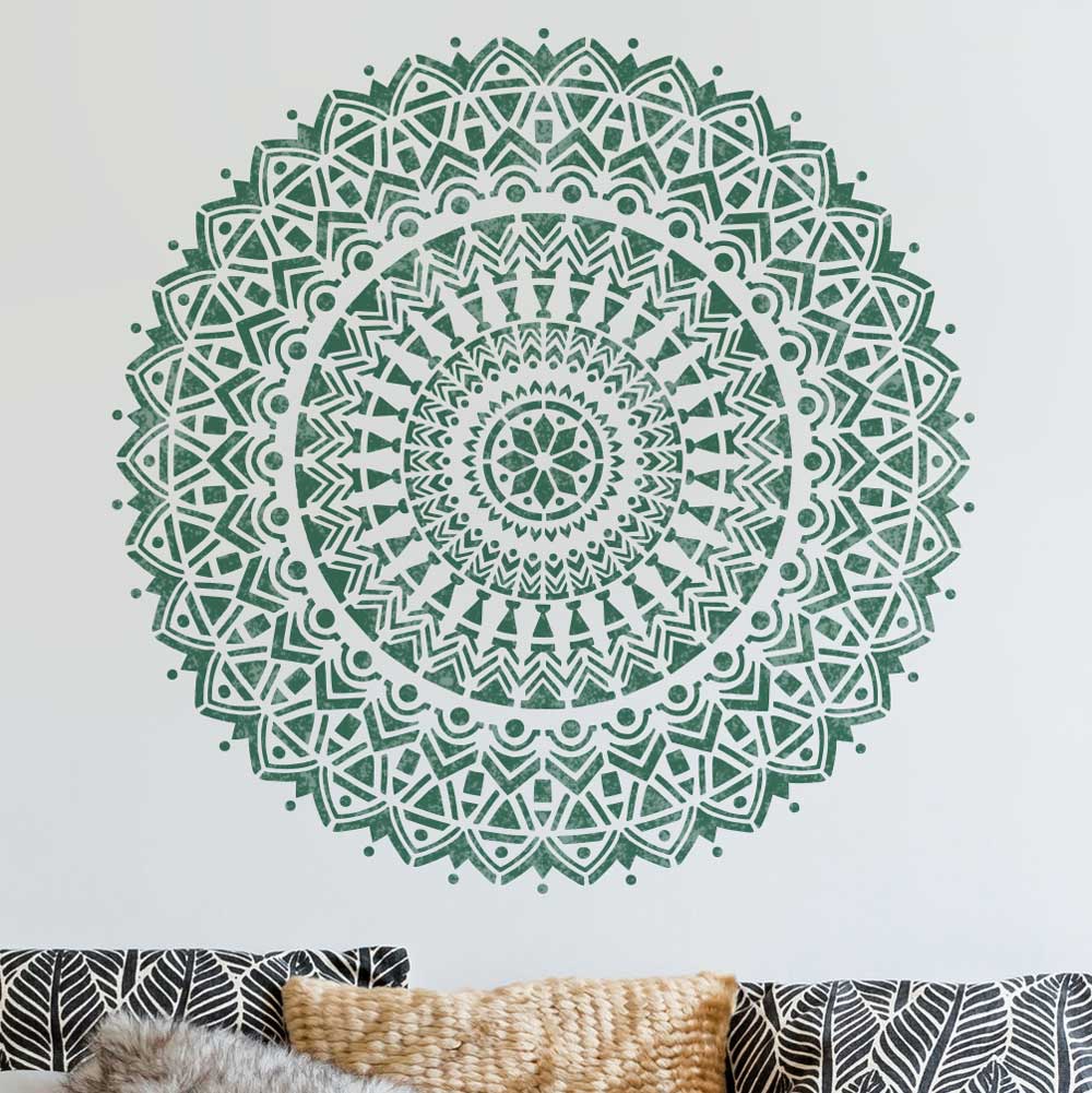 green mandala wall stencil