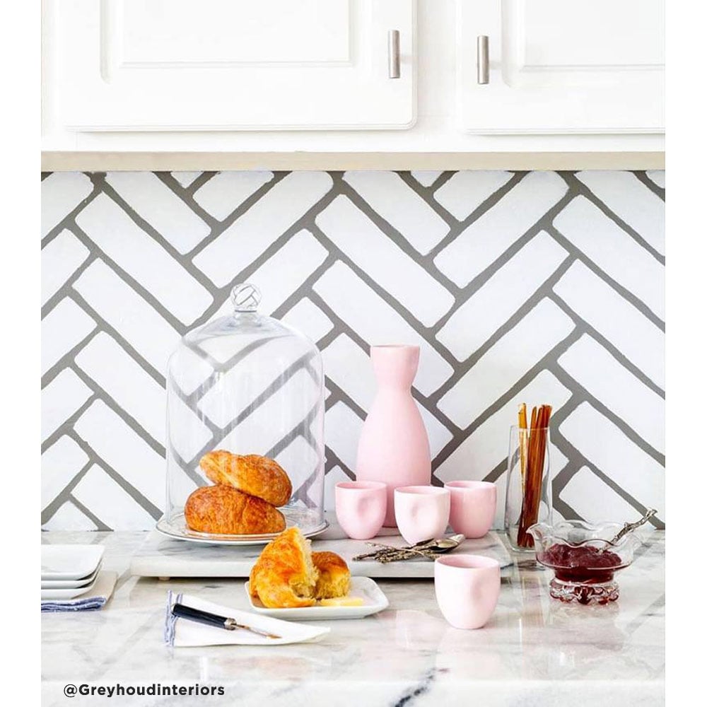 herringbone bricks stencil backsplash