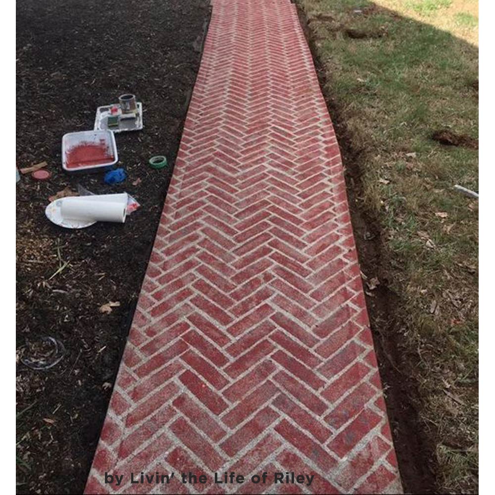 heringbone brick stenciled pathway