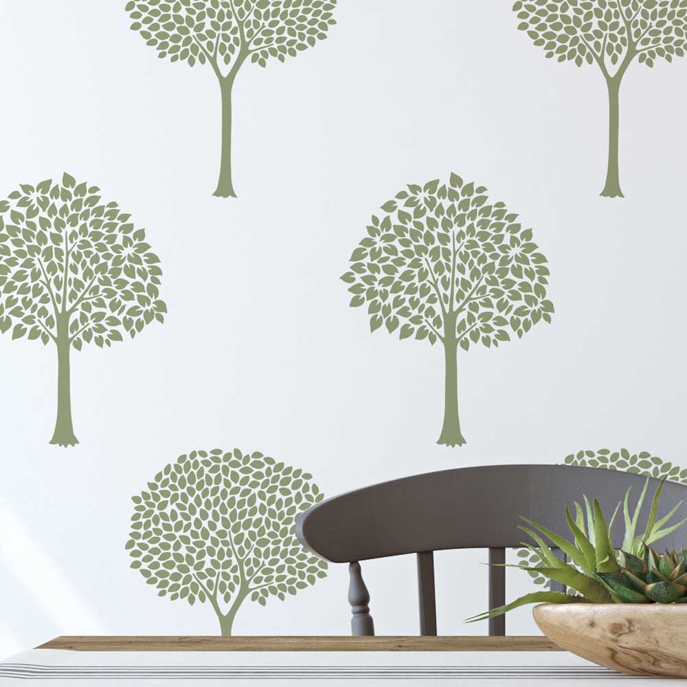 green homestead trees stencil wallpaper dining room wall