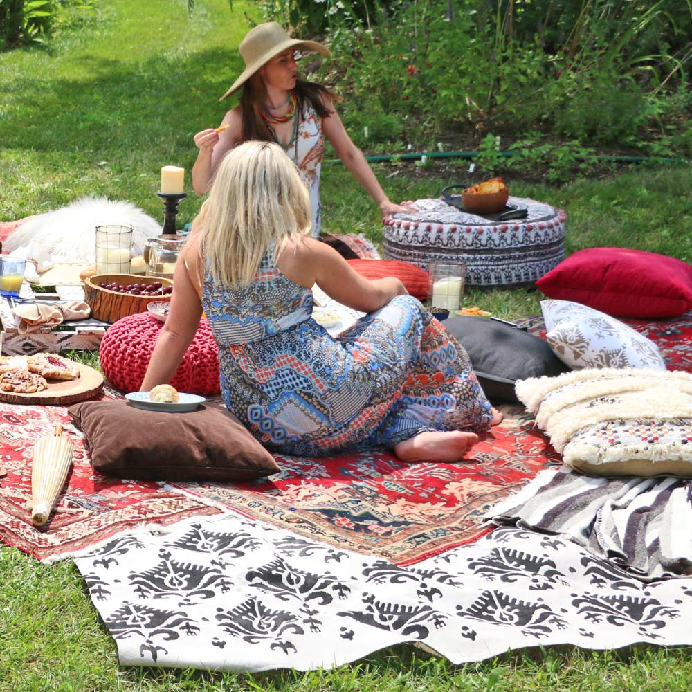 Ikat saida stenciled fabric picnic blanket
