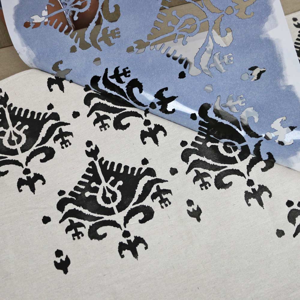 ikat saida stenciled tan tablecloth 