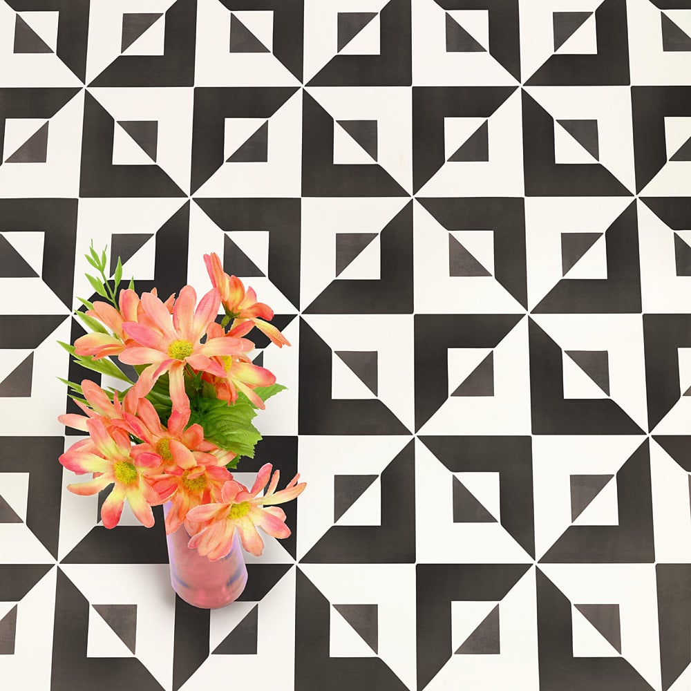 Inverted Tile Stencil Painted Floor Stenciling tiles flowers