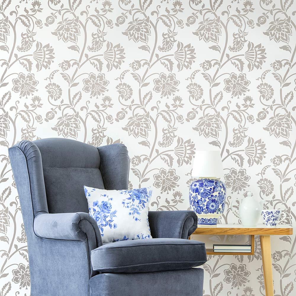 Jacobean Allover Stencil Design Floral Wallpaper