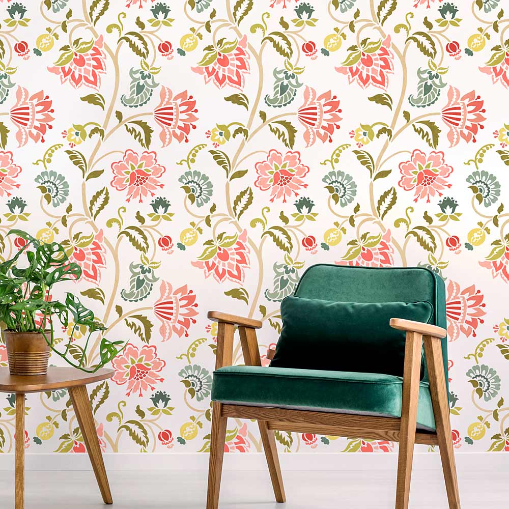 Jacobean Wallpaper Stencil Floral Pattern Wall Stenciling