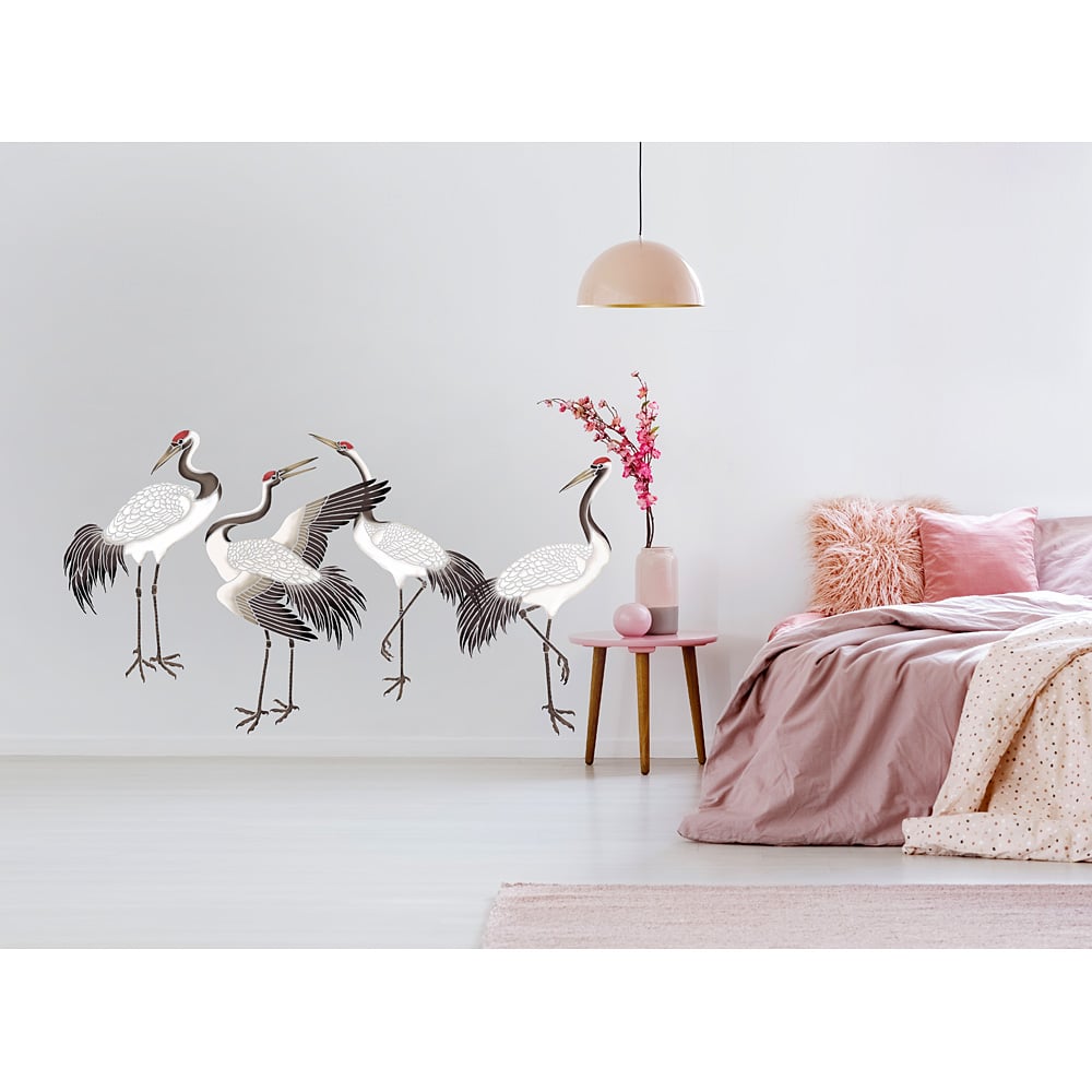 asian cranes wallpaper stencils