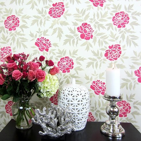 japanese-peony-floral-pattern-wall-stencil