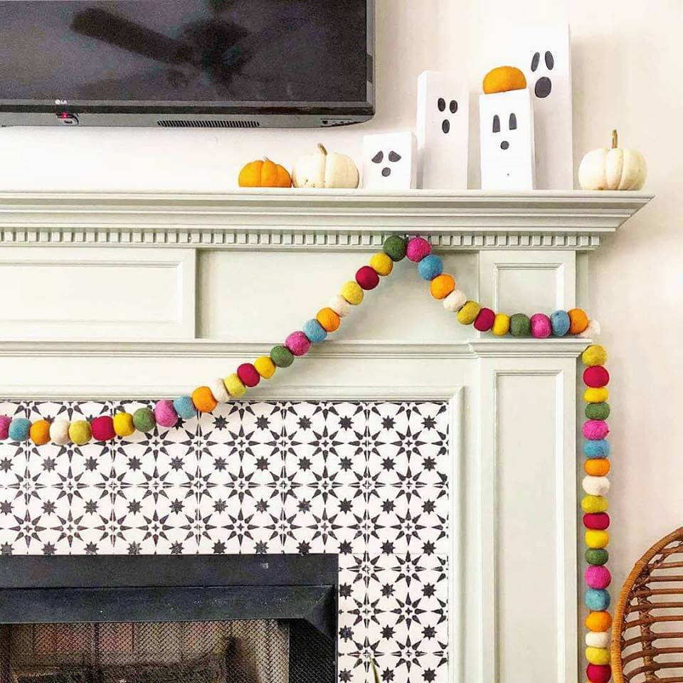 stenciled tile fireplace