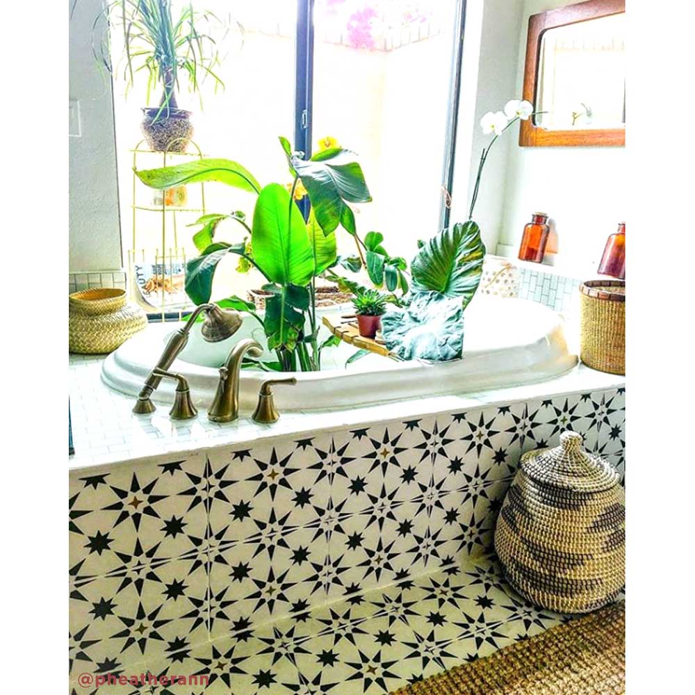 stenciled tile bath