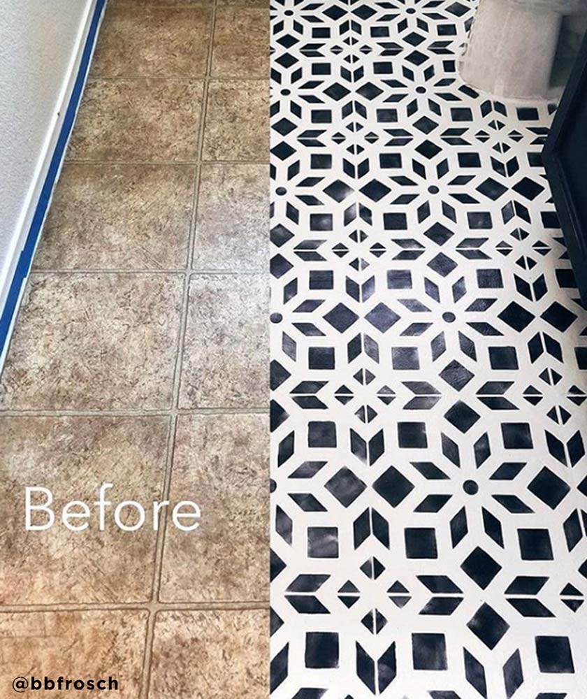 before after stenciled floor