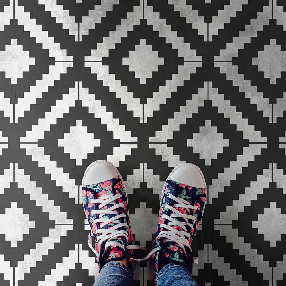 floor stencil black and white tile stencils