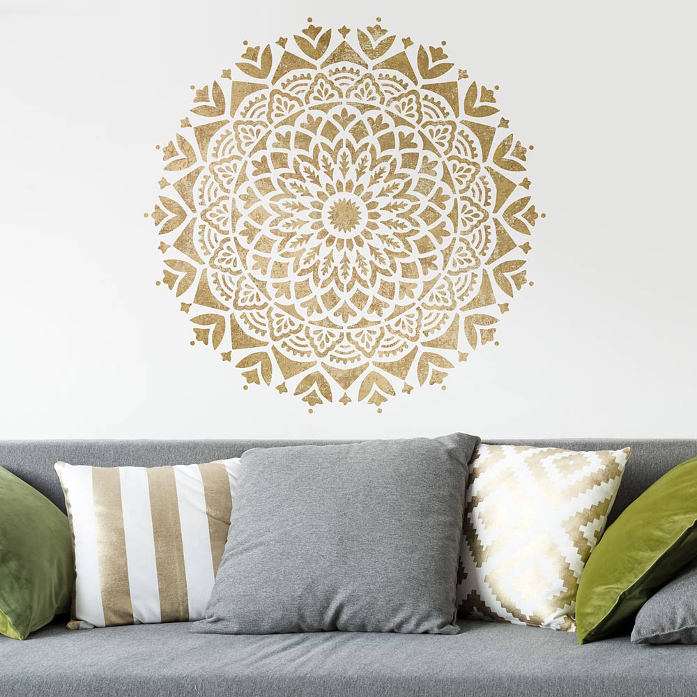 golden wall stencil mandala