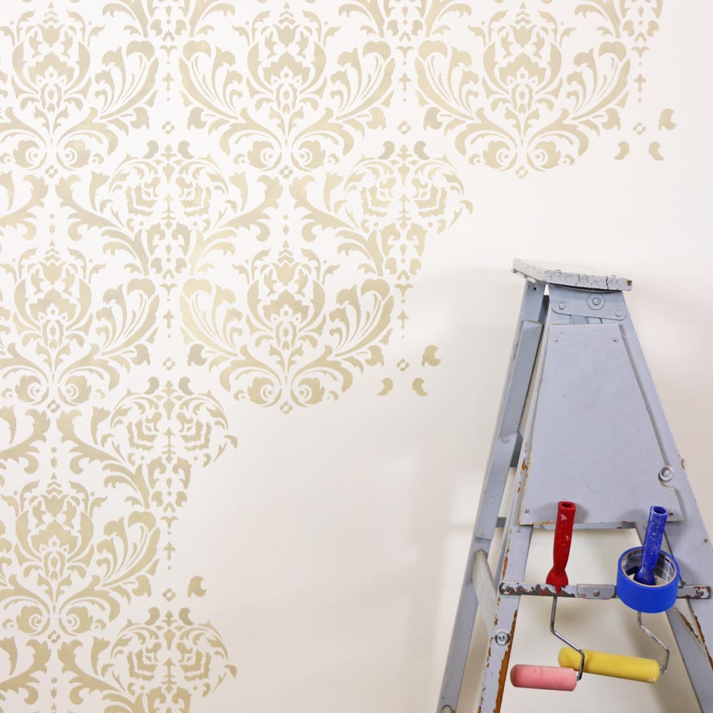 Anna Damask Modern Elegant Wall Stencil