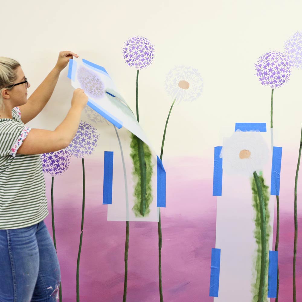 Allium Gladiator Stenciling on an Ombre Wall