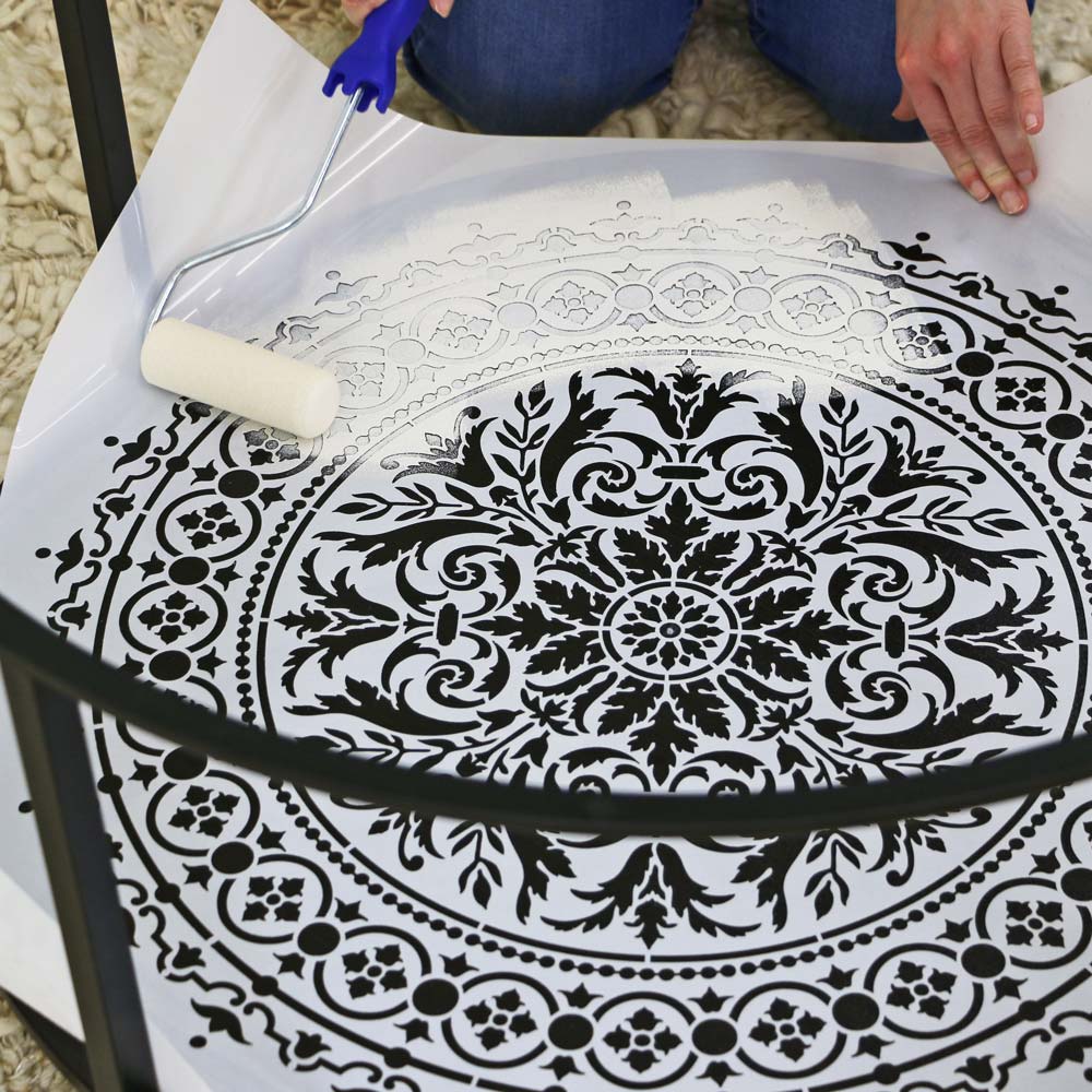 abundance mandala stenciled table