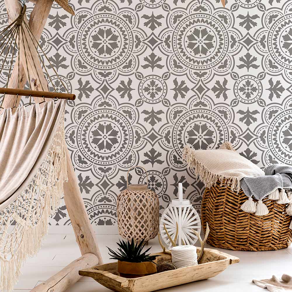 tile wall stencil tangier moroccan morocco cement tile