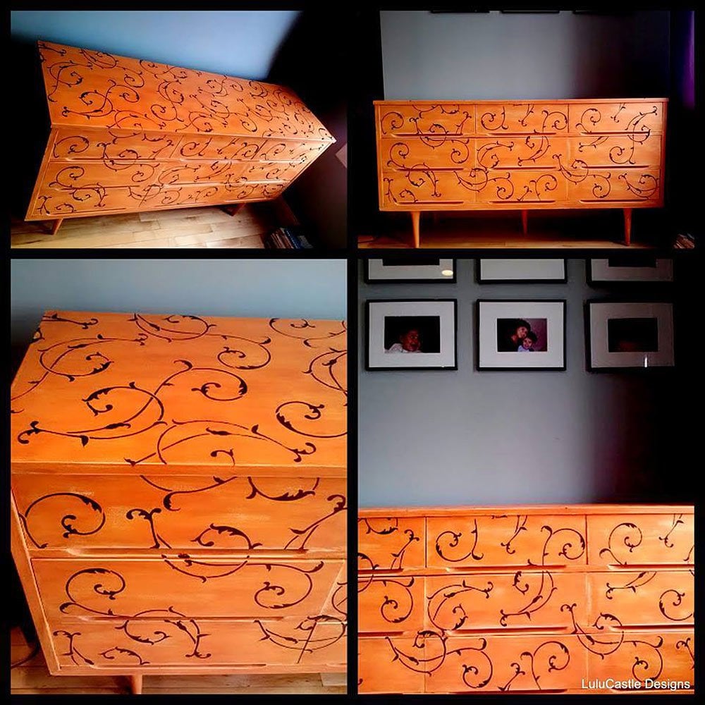 stenciled furniture scroll pattern