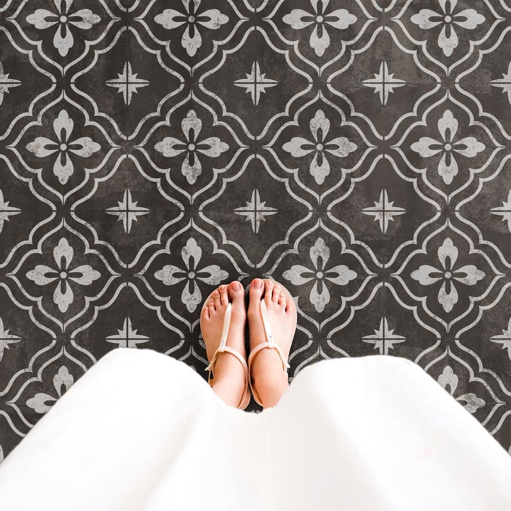 black and white linden tile floor