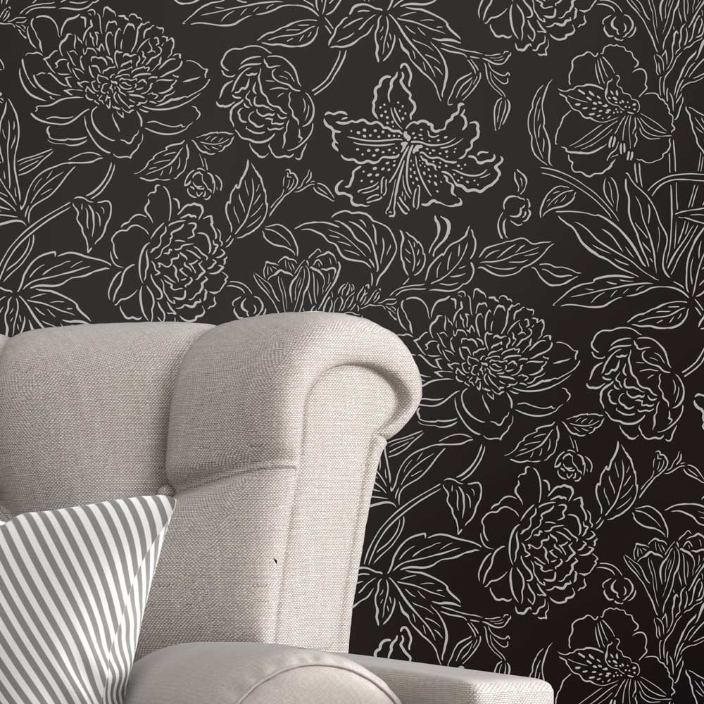 line art flowers stencil black and white stencil for living room walls