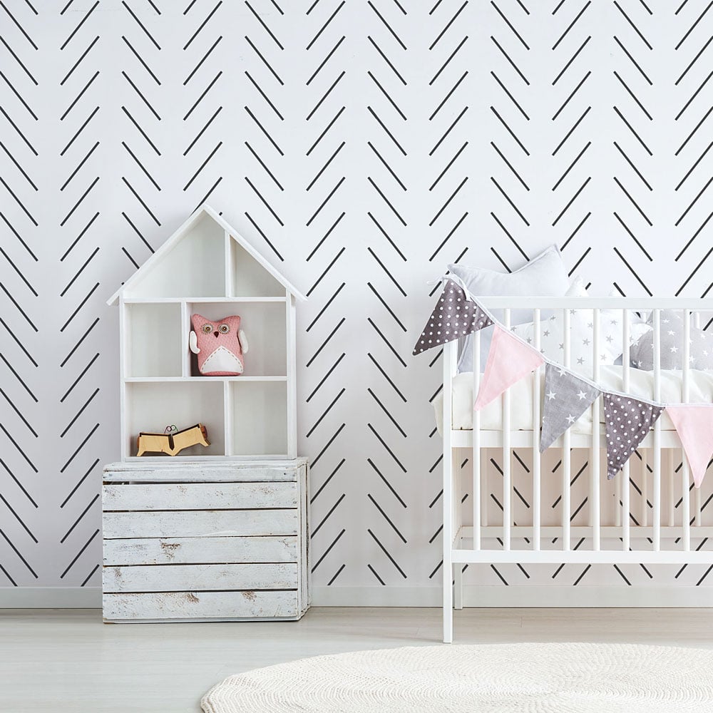 herringbone stencil for nursery walls