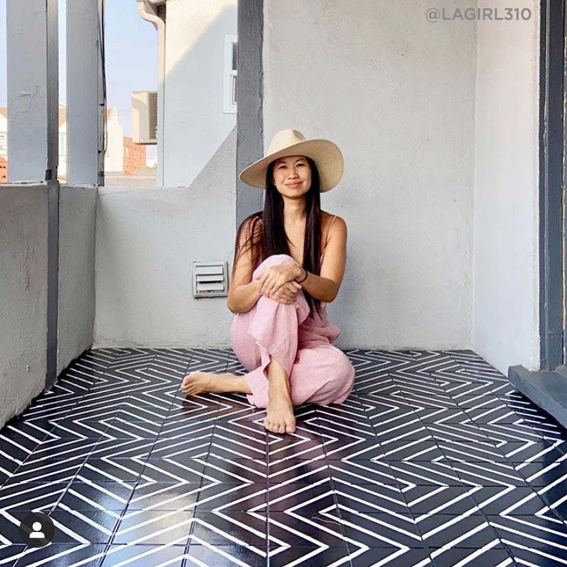 stenciled floor with geometric tile stencil