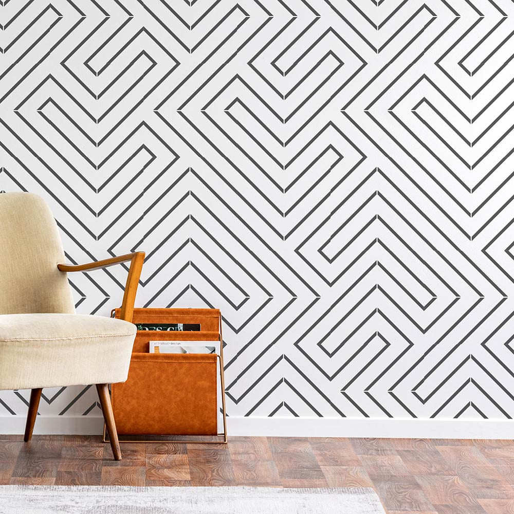 modern geometric tile stencil on wall