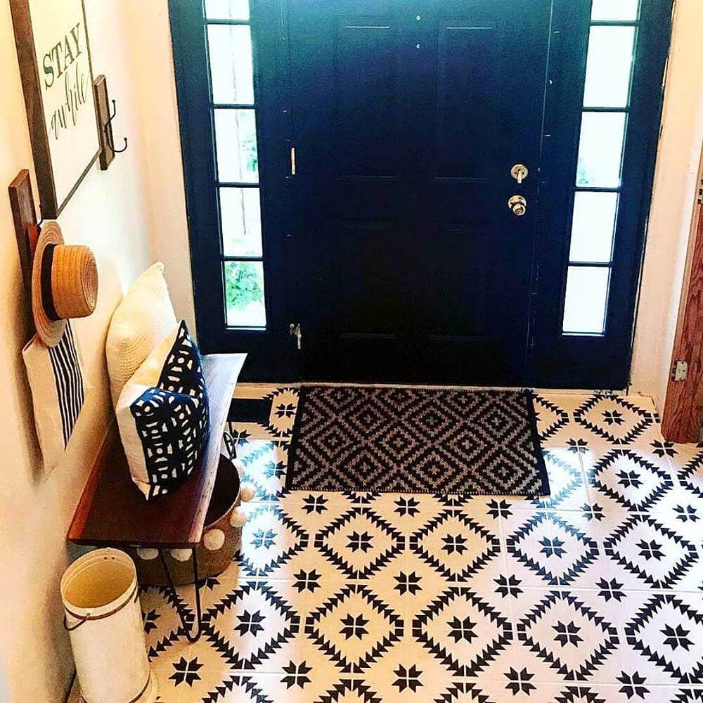 stenciled tile entryway