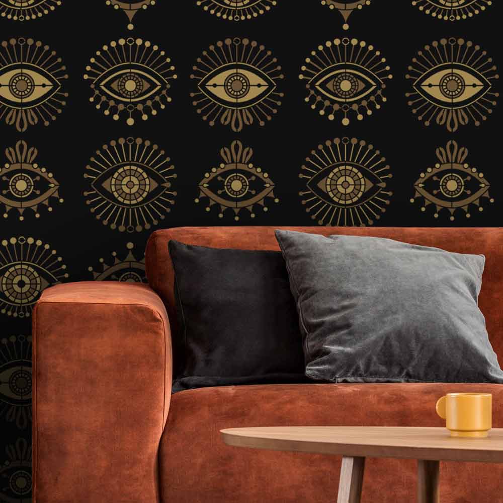 Magic Eye stenciled Wall gold on black