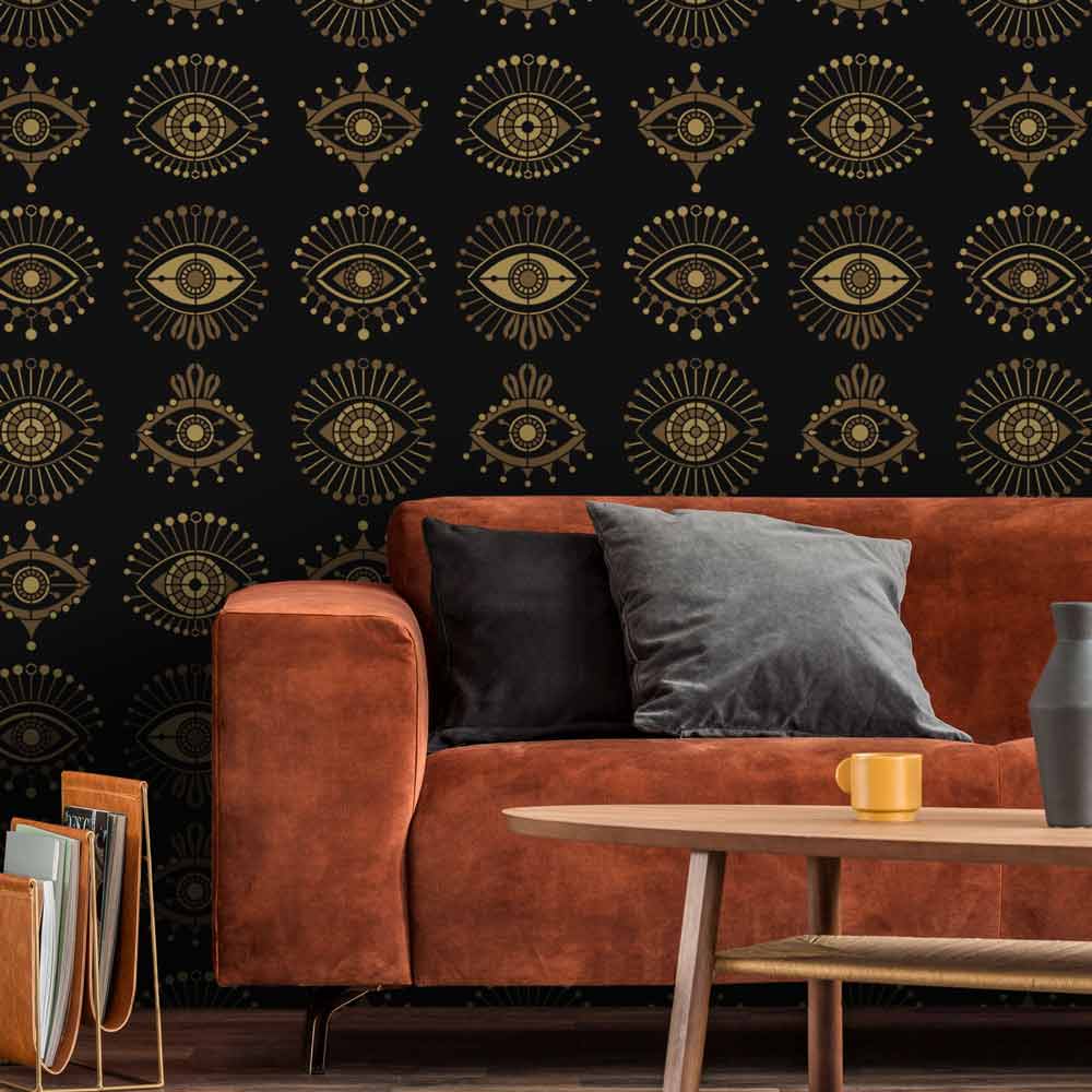 Magic Eye stenciled Wall gold on black