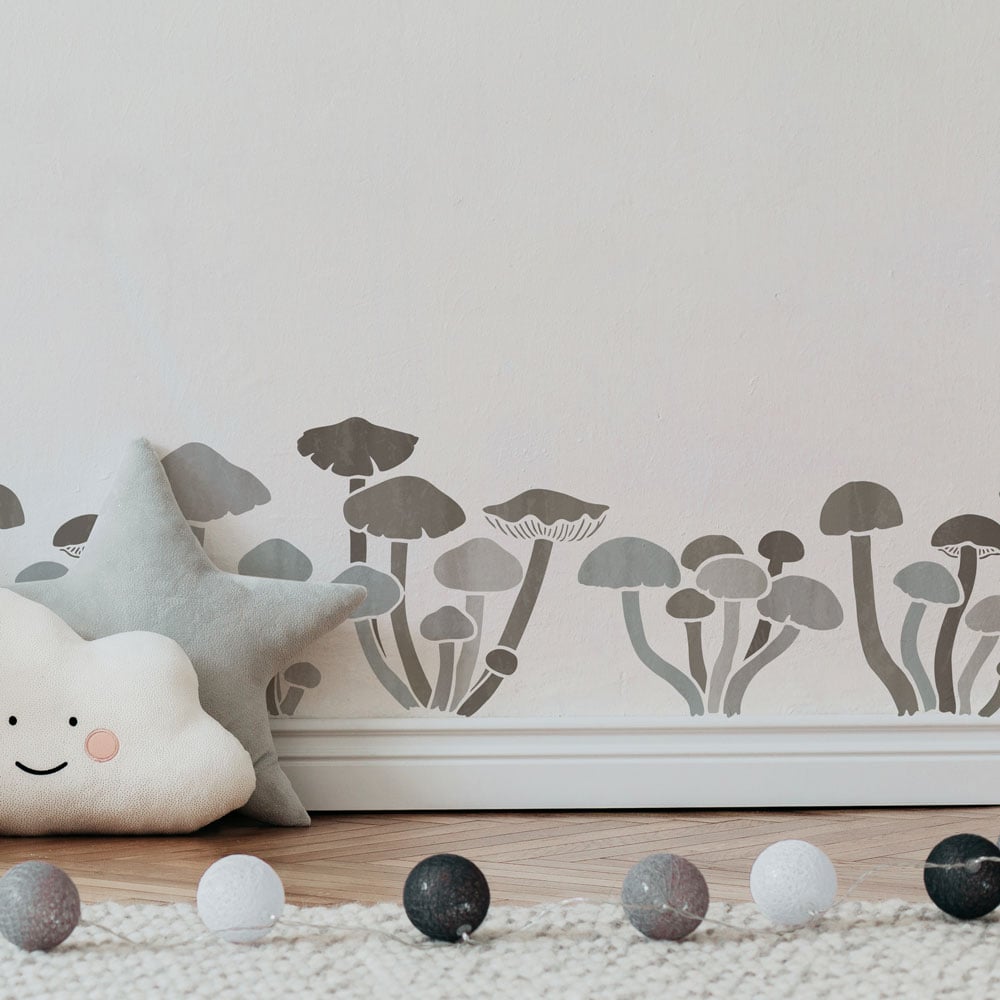 mushroom border wall stencil grey stenciled wall