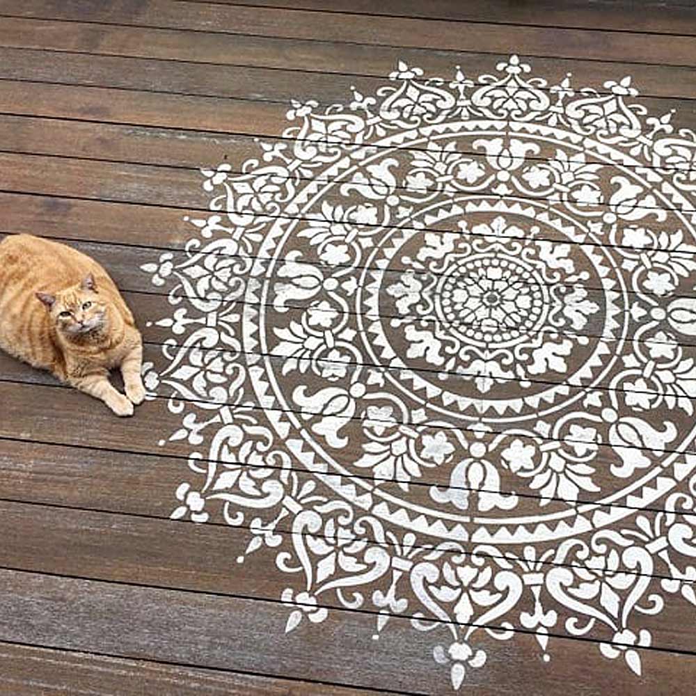 stenciled mandala on deck