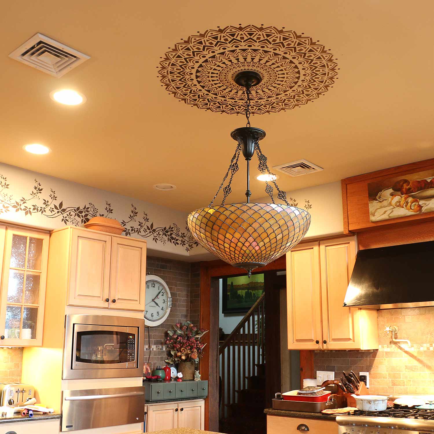 statement ceiling mandala stencil