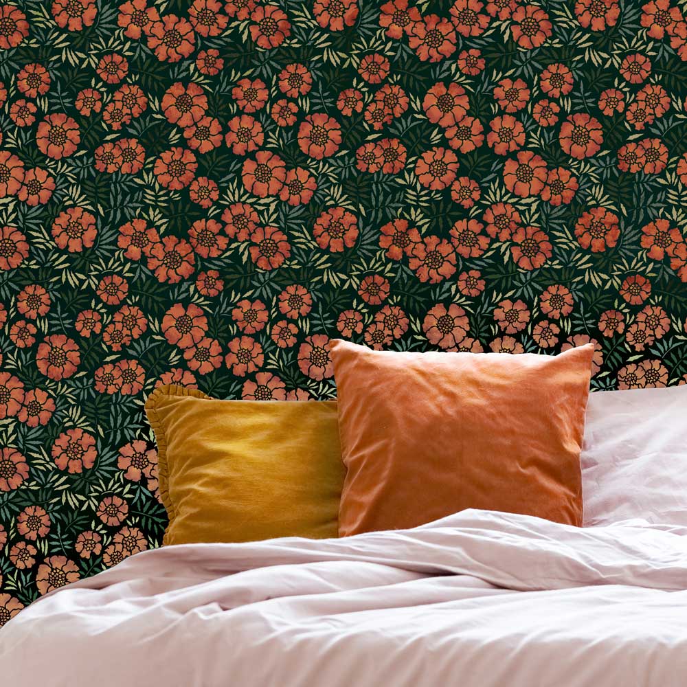 bedroom marigold wall stencil dark room wall