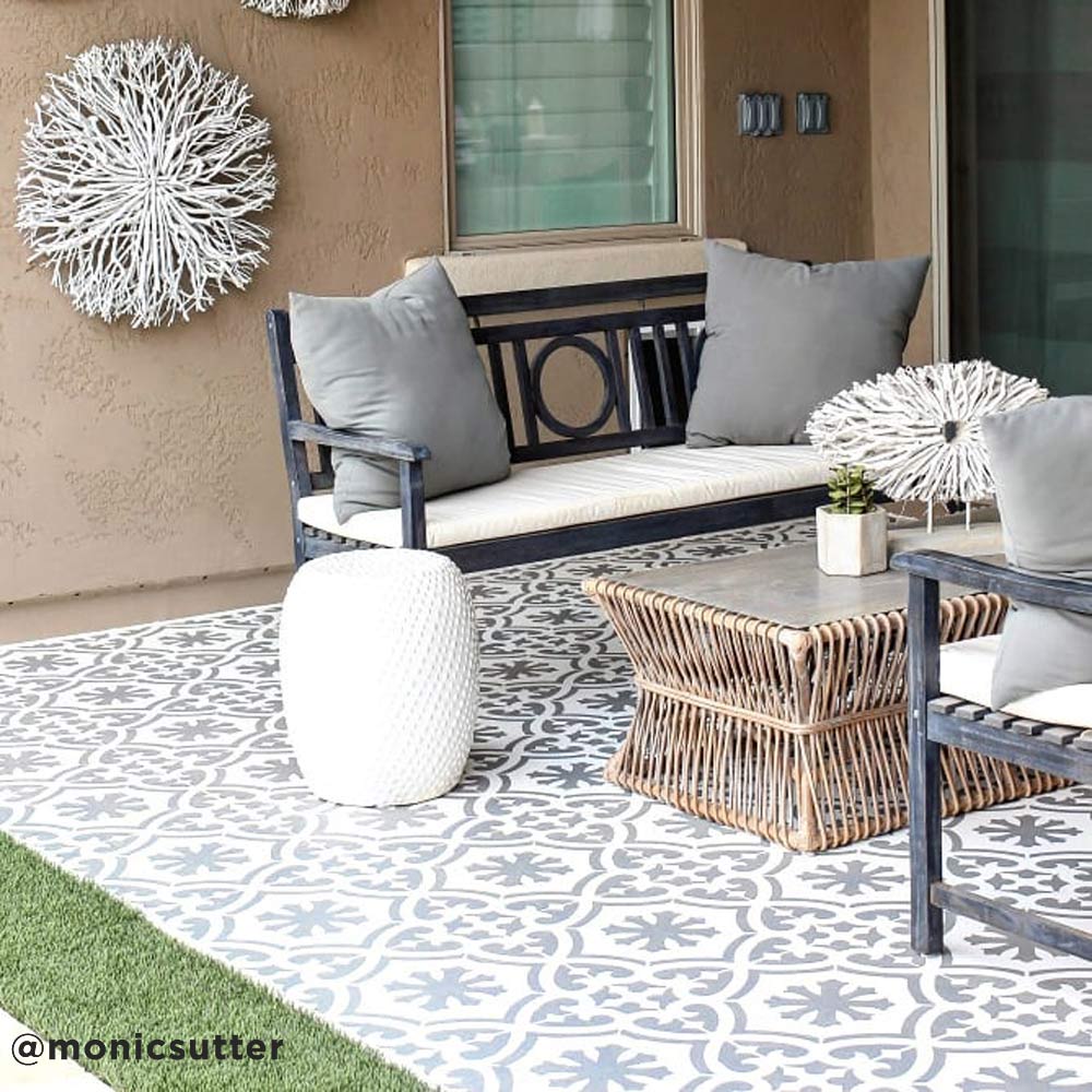 stenciled cement patio