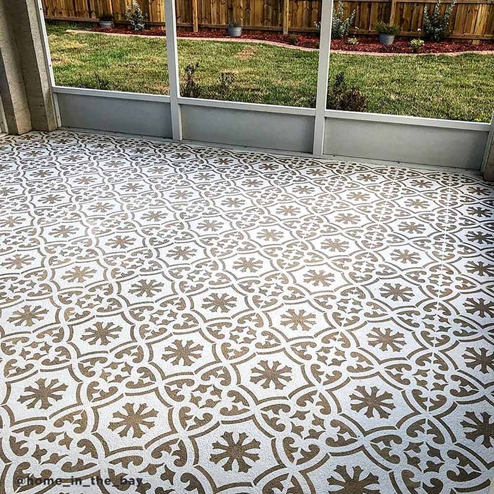 stenciled cement tile floor