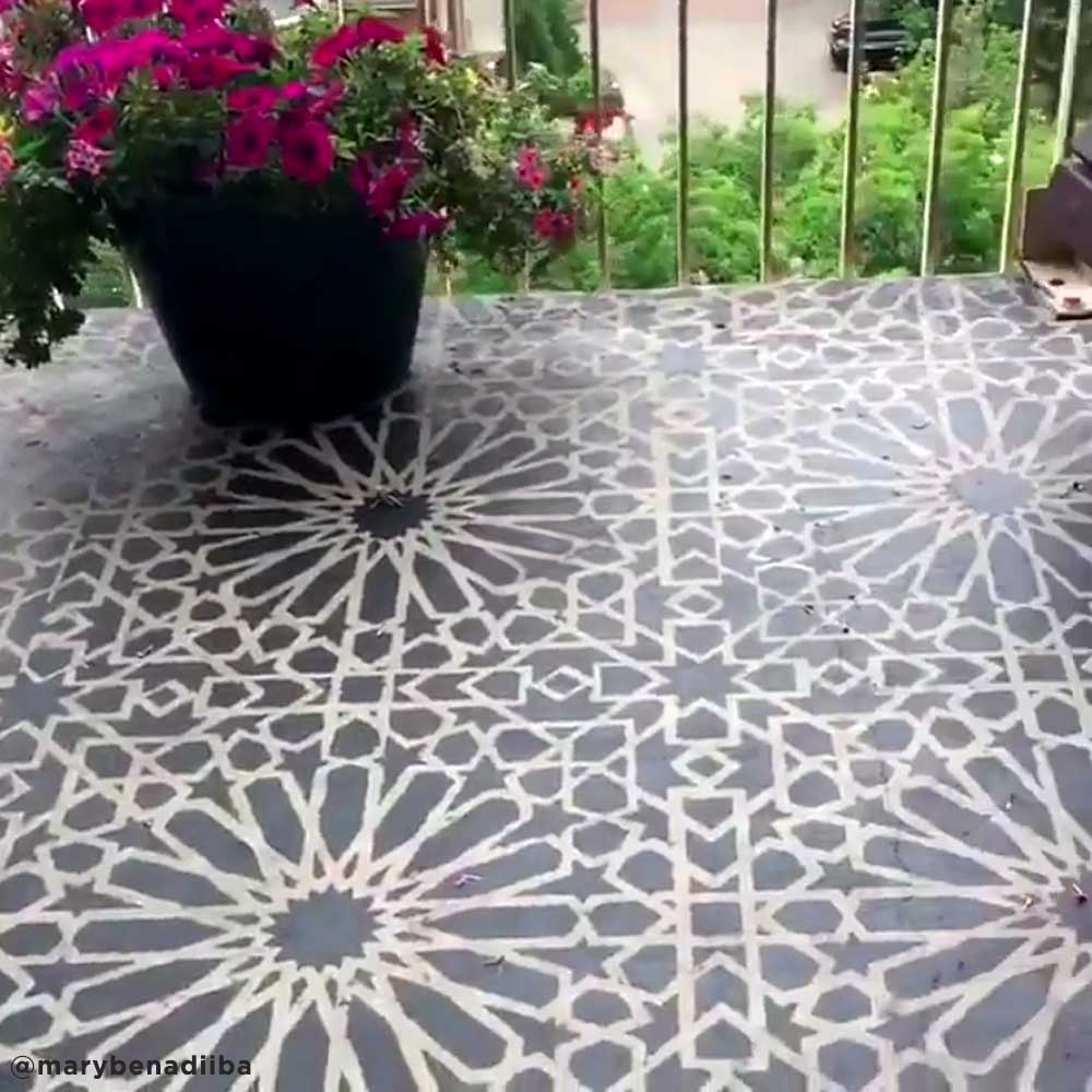 stenciled cement floor patio