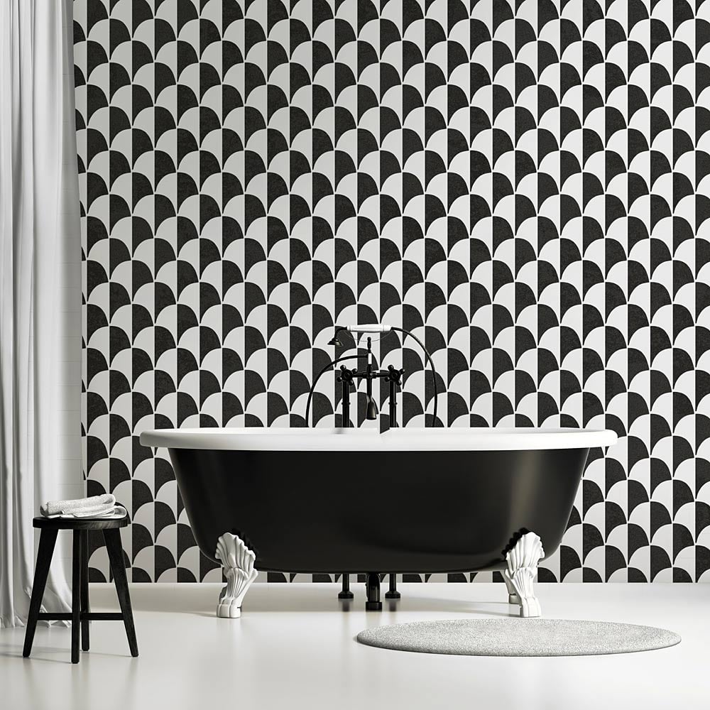 Fishscale tile stenciled accent wall