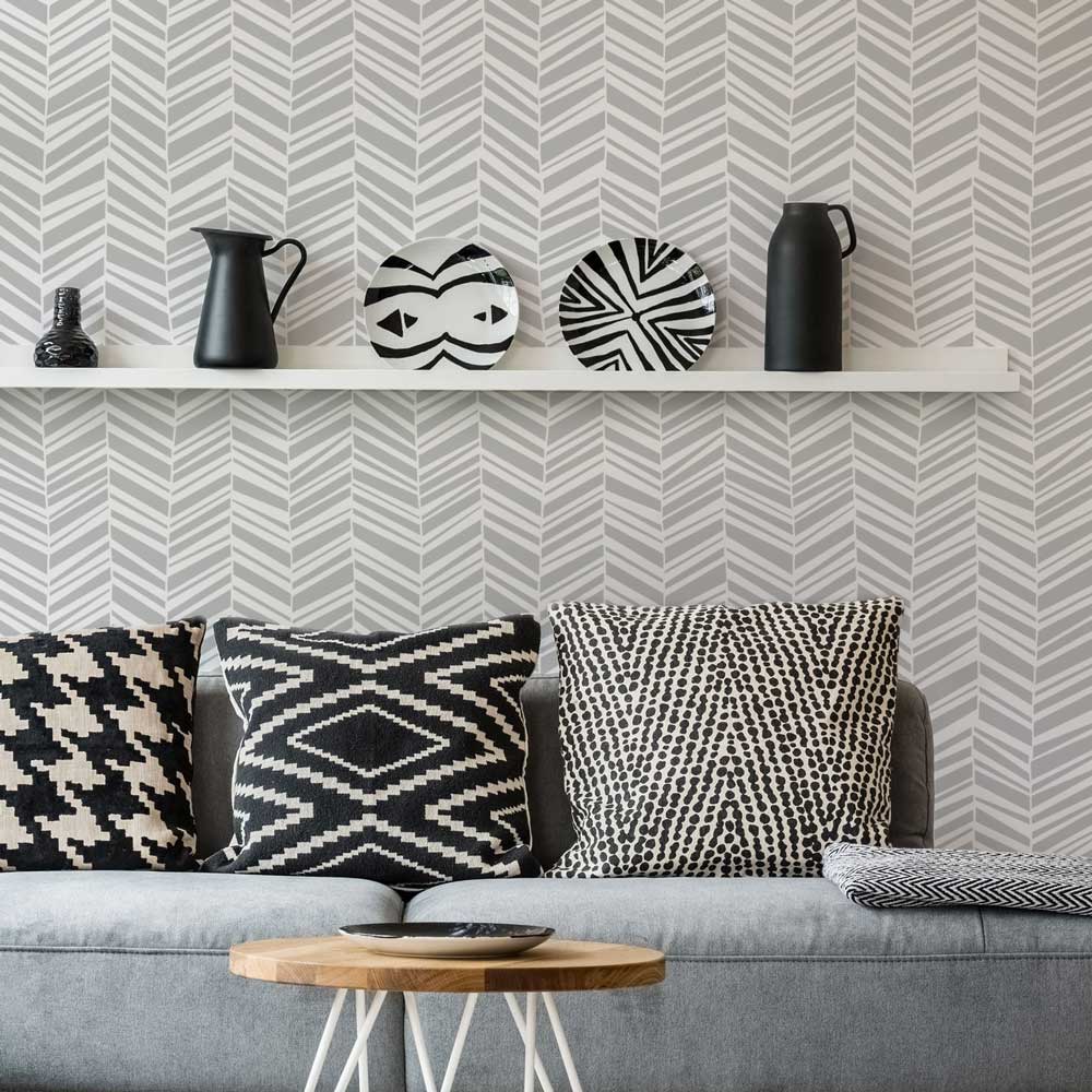 herringbone stenciled wall