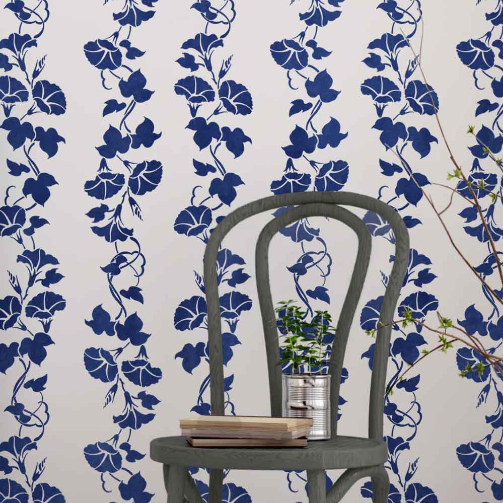 morning glory floral wall stencil pattern