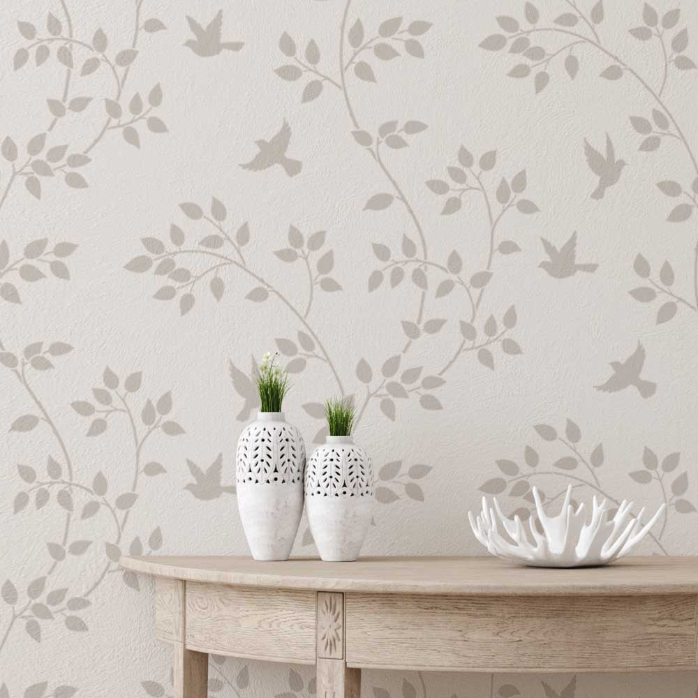 leafy vines and birds wall stencil