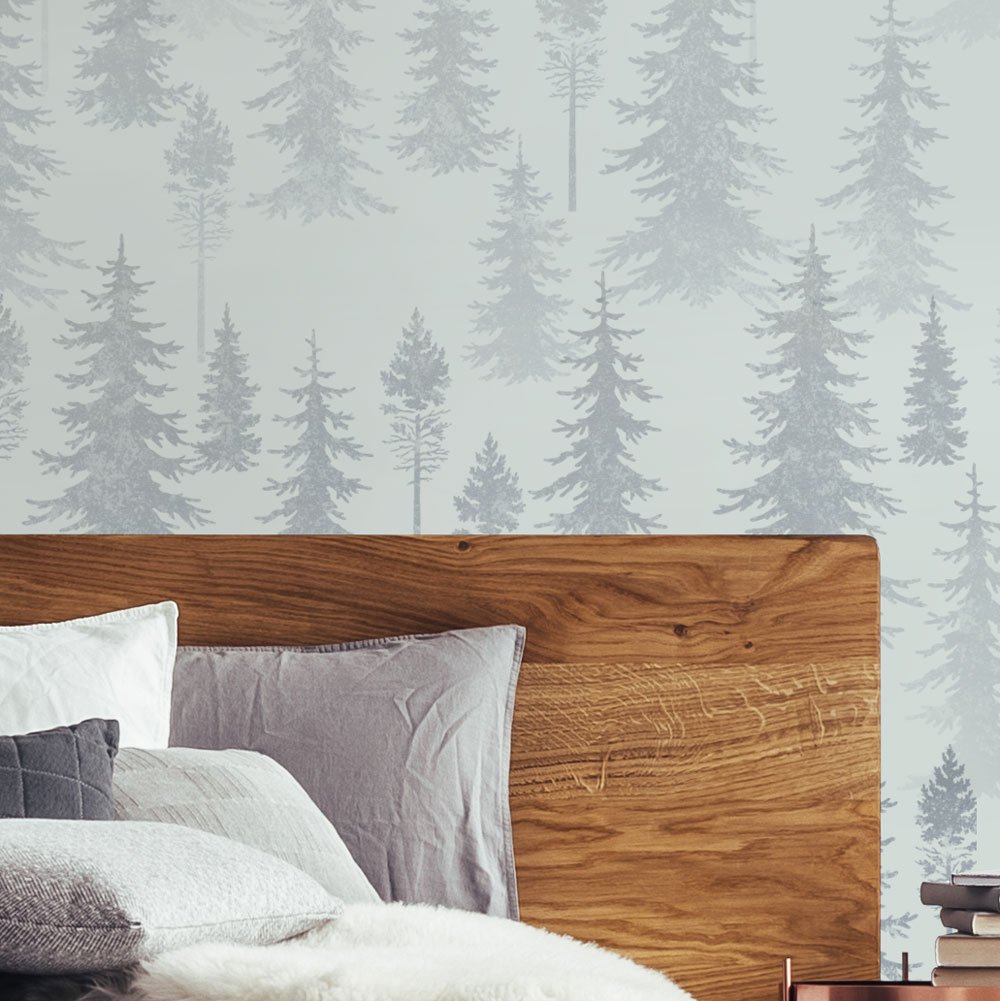 misty forest mural wallpaper stencil