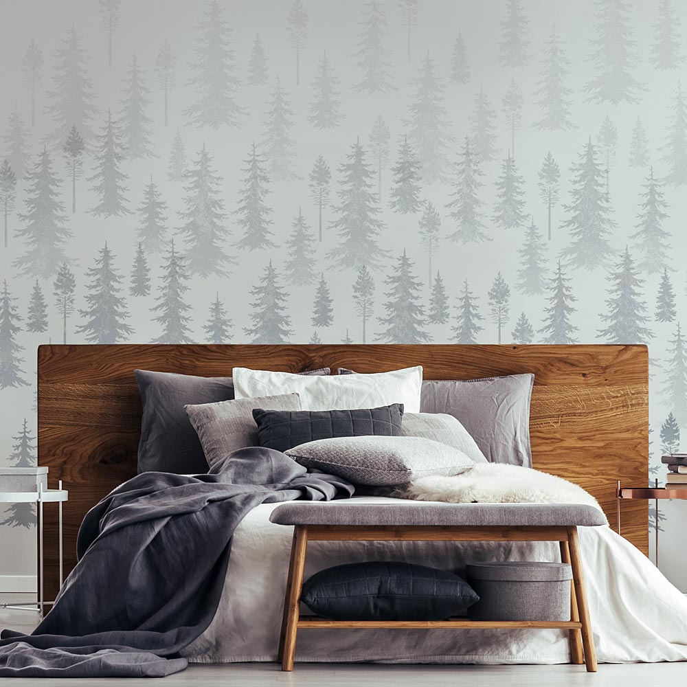 misty forest mural wallpaper stencil