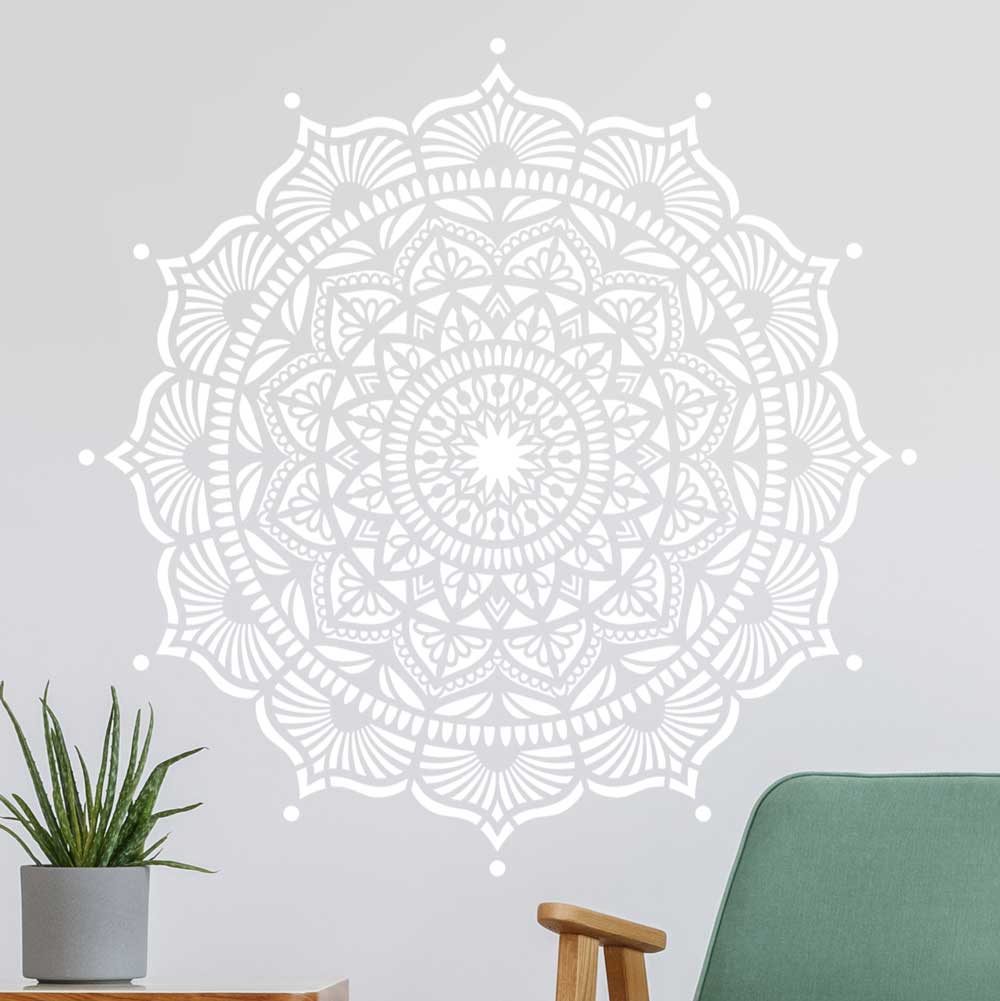 mystery mandala wall stencil in white