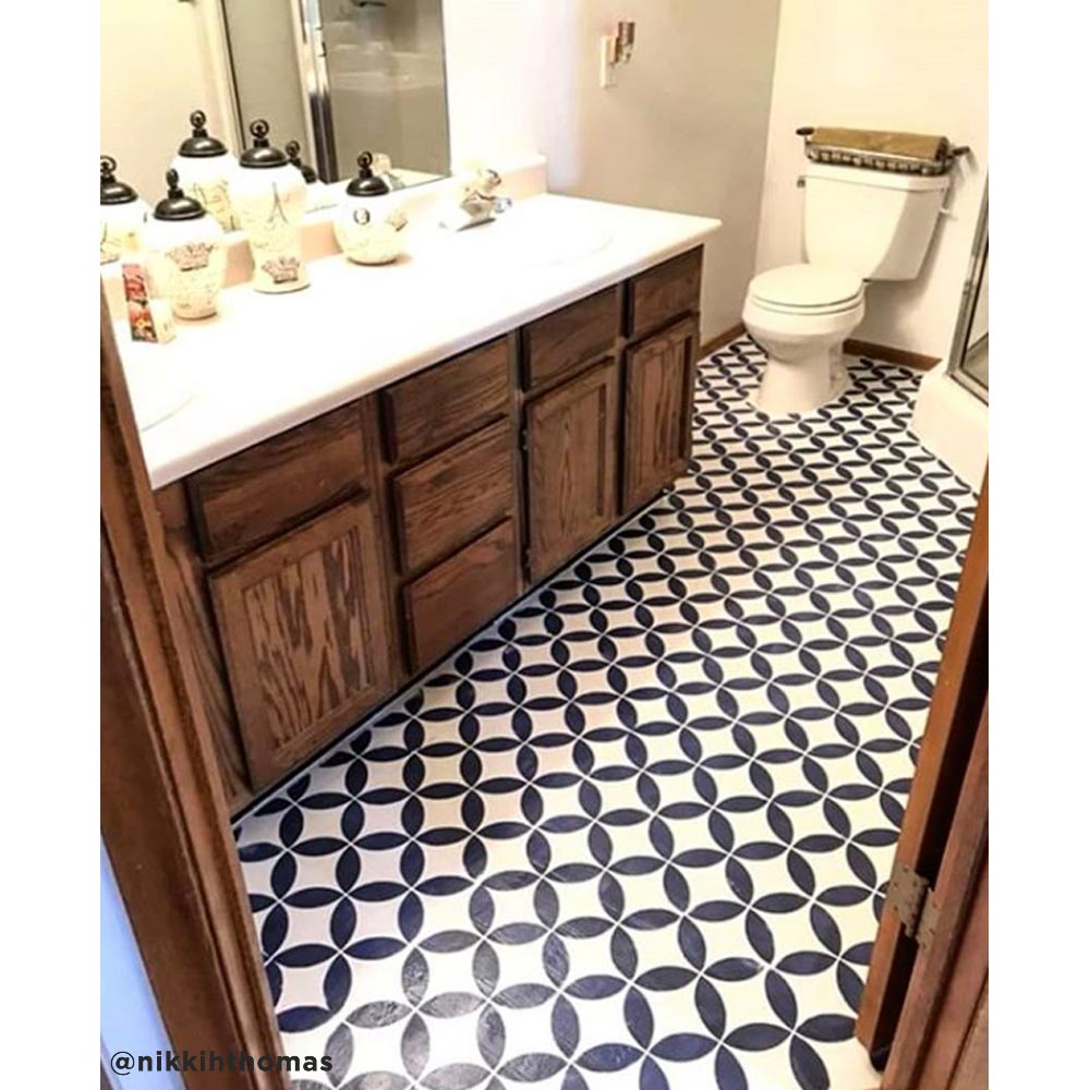 bath floor stenciled painted tile